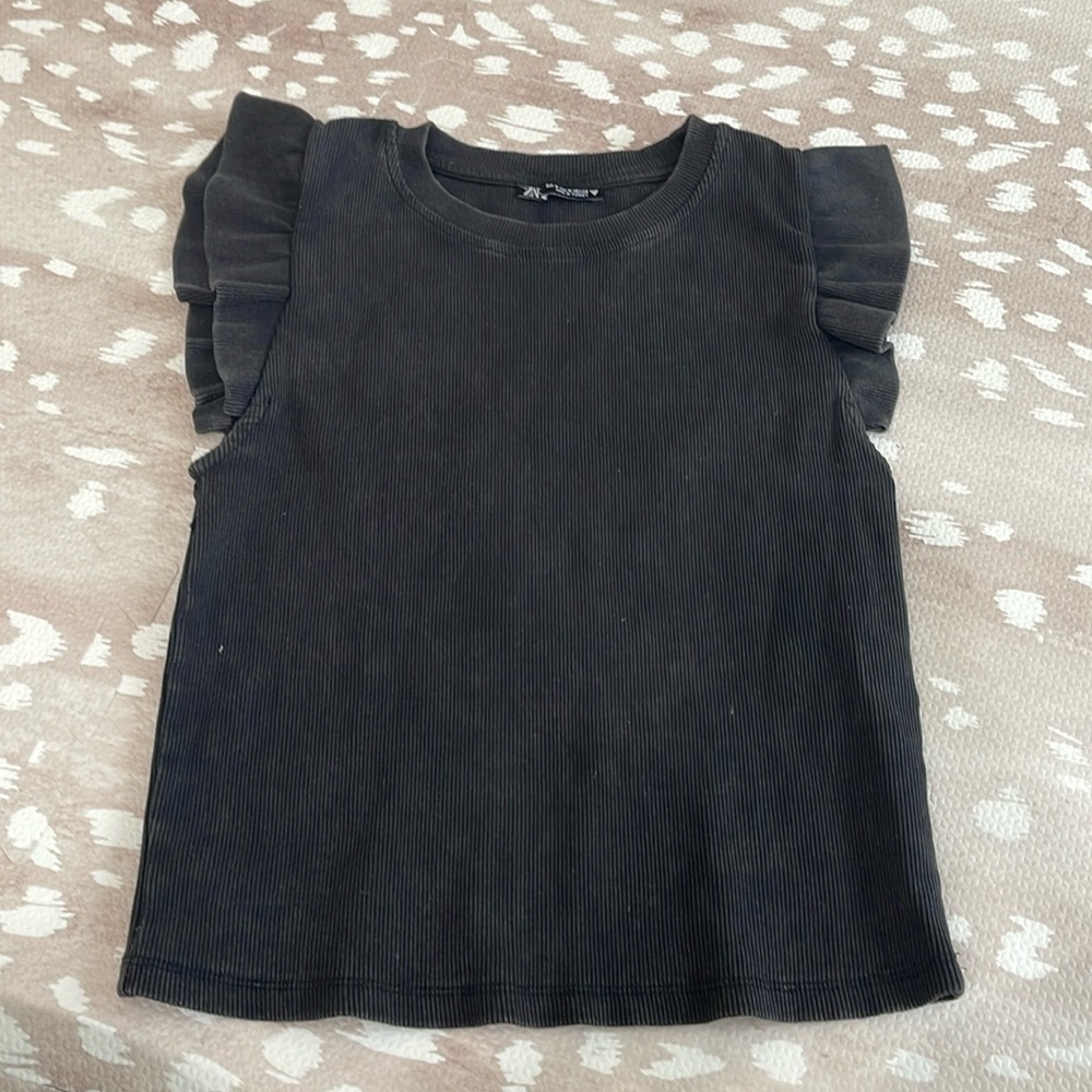 Zara Black Ruffle Sleeve Tee